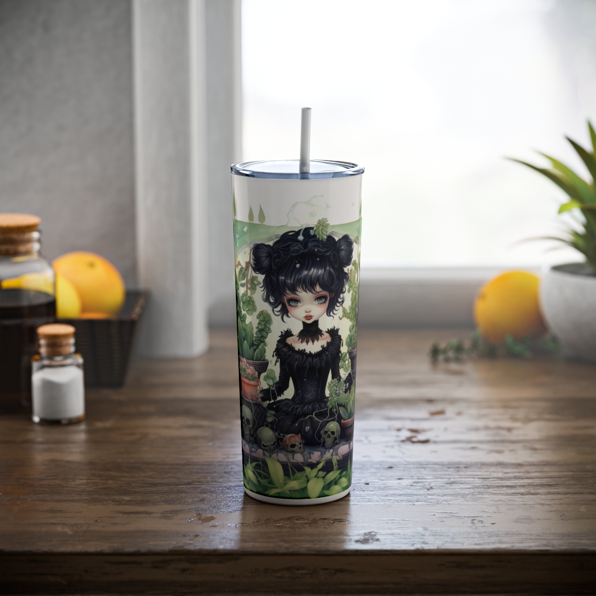 Gothic Gardener Vol 1 – 20oz Stainless Steel Skinny Tumbler with Lid and Straw - Image 5