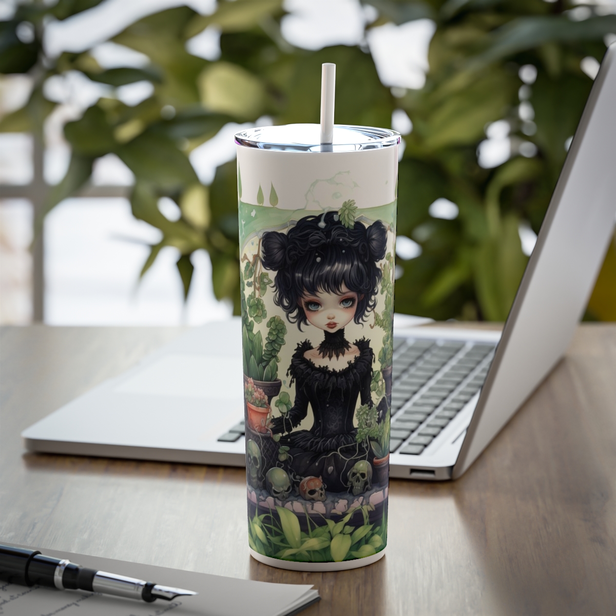 Gothic Gardener Vol 1 – 20oz Stainless Steel Skinny Tumbler with Lid and Straw - Image 6