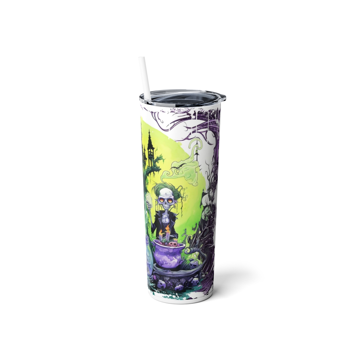 UV+GLOW Witches Brew, Skinny Steel Tumbler with Straw