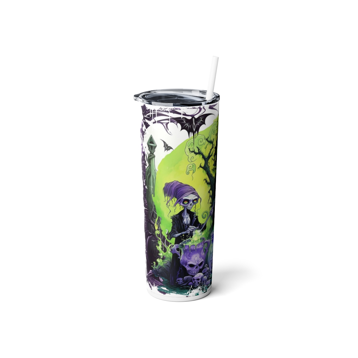 UV+GLOW Witches Brew, Skinny Steel Tumbler with Straw - Image 2