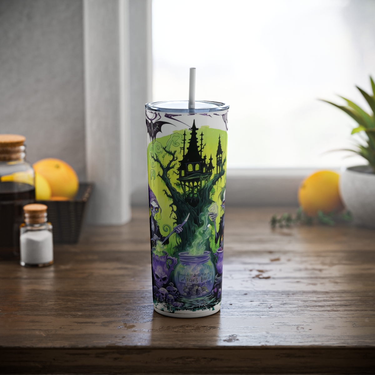 UV+GLOW Witches Brew, Skinny Steel Tumbler with Straw - Image 7