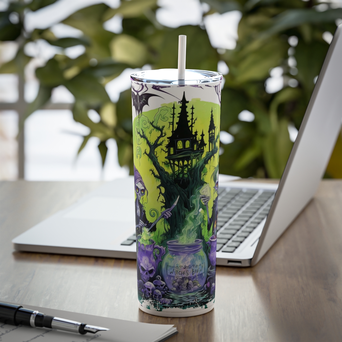 UV+GLOW Witches Brew, Skinny Steel Tumbler with Straw - Image 8