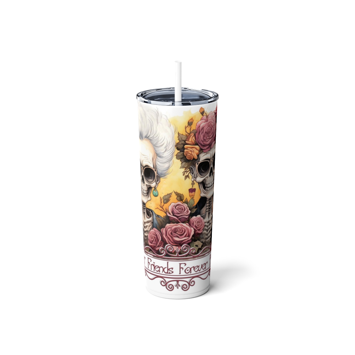UV+GLOW Best Friends, Skinny Steel Tumbler with Straw - Image 3