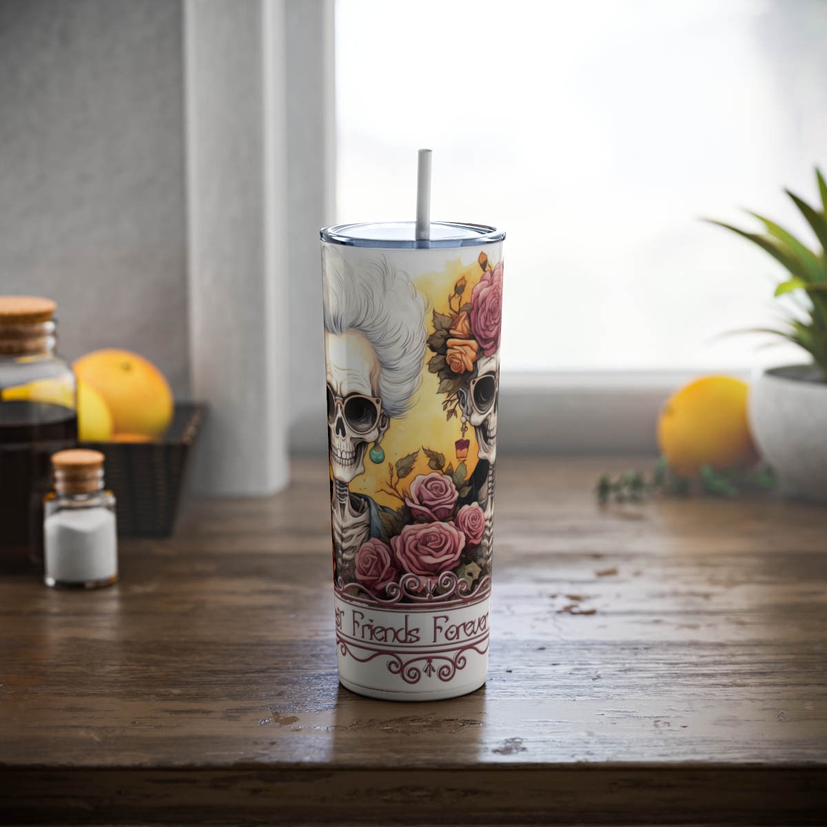 UV+GLOW Best Friends, Skinny Steel Tumbler with Straw - Image 6