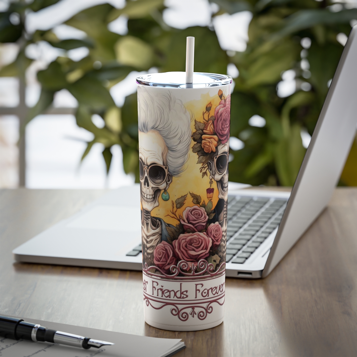 UV+GLOW Best Friends, Skinny Steel Tumbler with Straw - Image 7